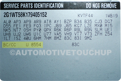 Buick Paint Code Service Parts Identification Label Buick Paint Code Service Parts Identification Label