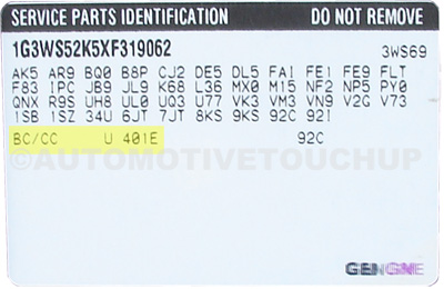 Buick Paint Code Service Parts Identification Label Buick Paint Code Service Parts Identification Label