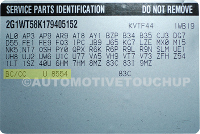 Cadillac Paint Code Service Parts Identification Label Cadillac Paint Code Service Parts Identification Label