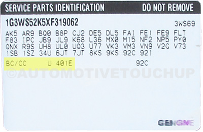 Cadillac Paint Code Service Parts Identification Label Cadillac Paint Code Service Parts Identification Label