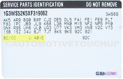 Hummer Paint Code Service Parts Identification Label Hummer Paint Code Service Parts Identification Label