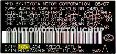 Lexus Paint Code Door Tag Lexus Paint Code Door Tag