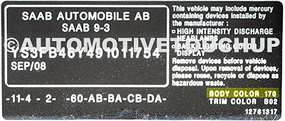 saab paint code tag