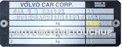 Volvo Paint Code ID Tag Volvo Paint Code ID Tag
